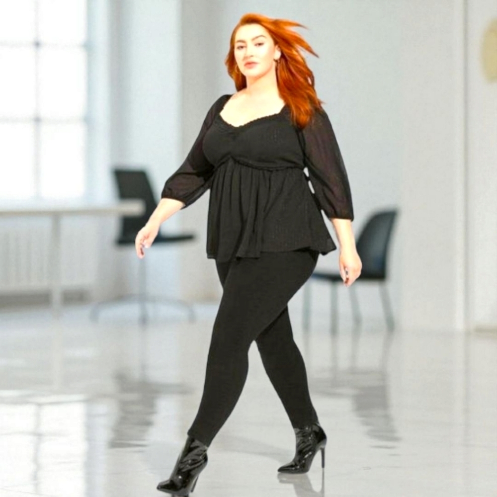 TORRID Black Silver Pinstripe Babydoll Crinkle Chiffon Blousen Sleeve Top